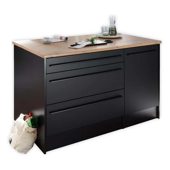 Moderne Kcheninsel Schwarz Matt Lanzelot Eiche Optik 145x90x90 cm BHT