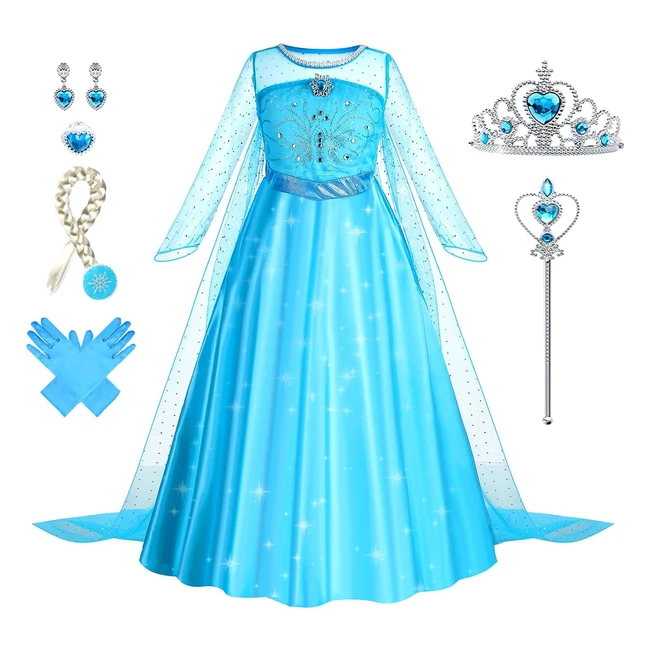 Disfraz Princesa Elsa Nia Vestido Accesorios Tiara Traje Nieve