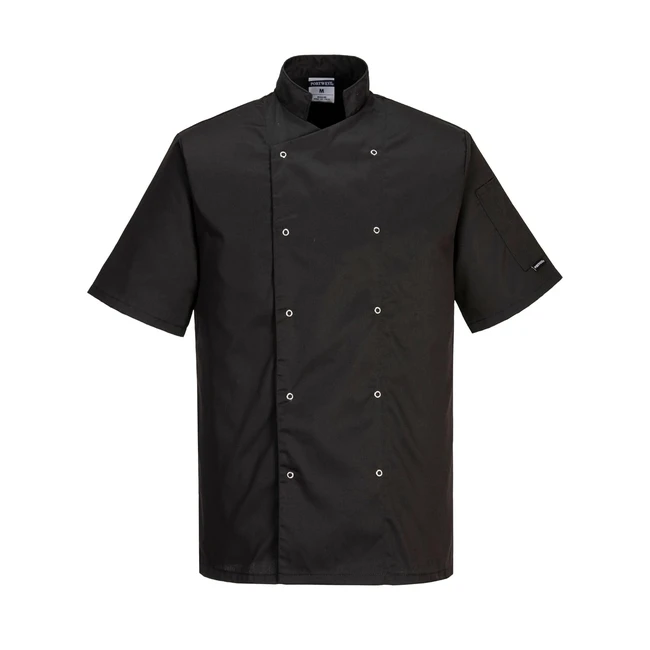 Portwest C733 Cumbria Chef Jacket Lightweight Short Sleeve Black