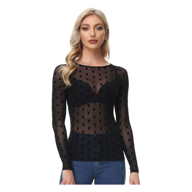 Grace Karin Sheer Mesh Top XL - Sexy Slim Fit Long Sleeves Blouse