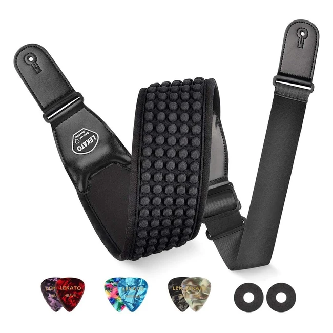 Tracolla chitarra Lekato in neoprene con pelle vera - Regolabile per bassi elettrici