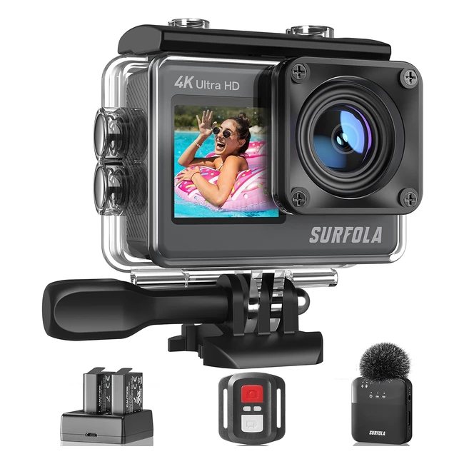 Cámara Deportiva 4K 60fps 24MP WiFi Surfola SF530 - Pantalla Dual - Acuática 40m - Microfono Inalámbrico