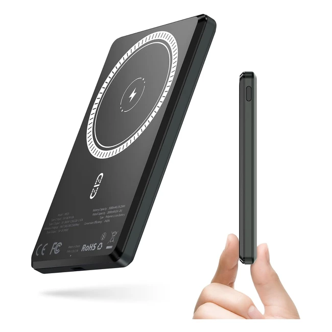 Batterie Externe MagSafe Powerbank 5000mAh 8mm Slim - Chargeur sans fil portable - Compatible avec iPhone