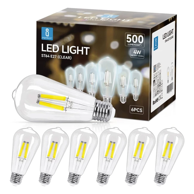 Lot de 6 Ampoules LED Filament E27 Blanc Froid 6500K 500lm 4W Equivalent 42W Inc