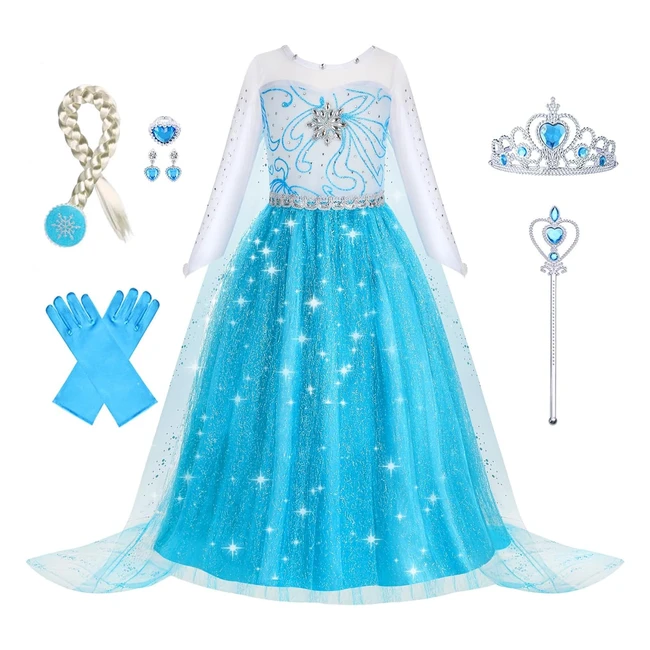 Vestito Elsa Bambina Principessa Set Costume Foierp Halloween Cosplay Party
