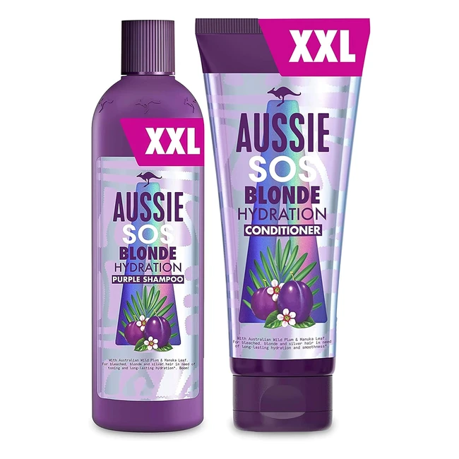 Aussie Purple Shampoo & Conditioner Set for Blonde Hair - Vegan Silver Shampoo - Hydration with Australian Wild Plum - XXL Value Pack