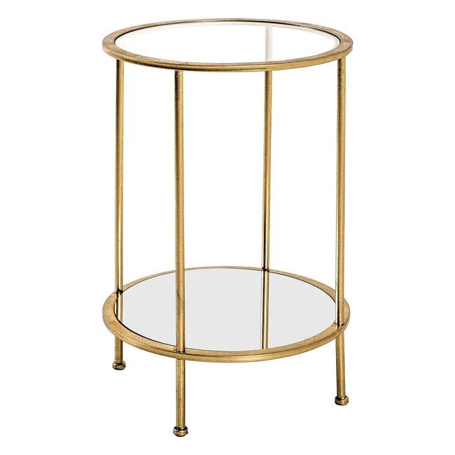 Table basse Haku en métal doré 38x55cm - Cadre en acier tubulaire, étagère en miroir et verre de sécurité