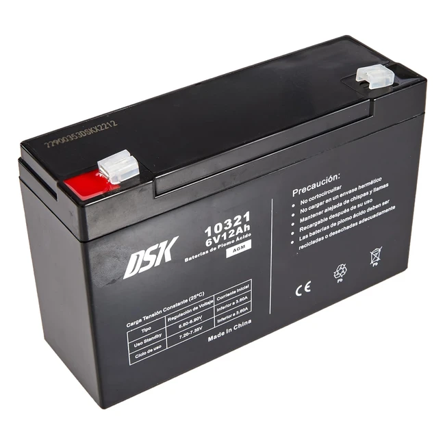Batterie Plomb AGM Rechargeable 6V 12Ah DSK 10321 - Voitures & Motos Electriques