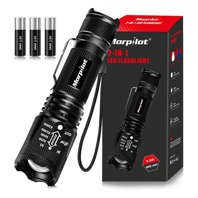 Linterna Tctica y UV 2 en 1 LED Militar Anticada IPX4 4 Modos 395nm Detector B