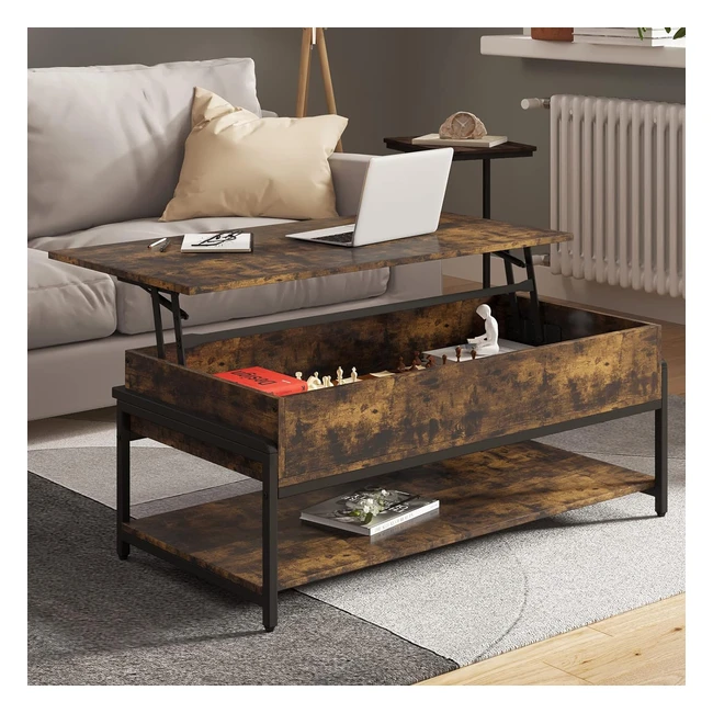 Novilla Metal Frame Lift Top Coffee Table - Industrial Style 3 Tier Tea Tables with Hidden Storage