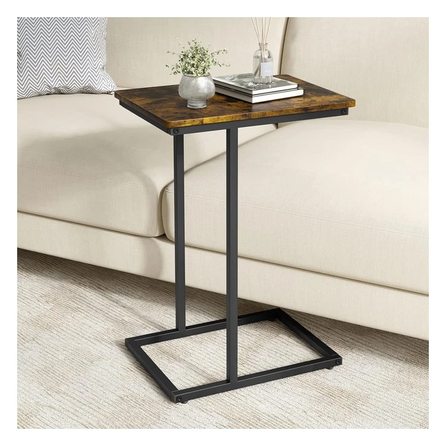 Novilla C-Shaped Sofa Side Table | Industrial Style | Small Coffee Table | Rustic Brown
