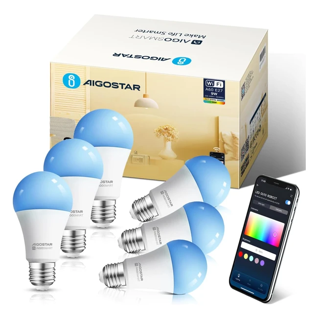 Aigostar Ampoule Connecte WiFi E27 SL2 9W LED RGB2700K-6500K - Pack de 6