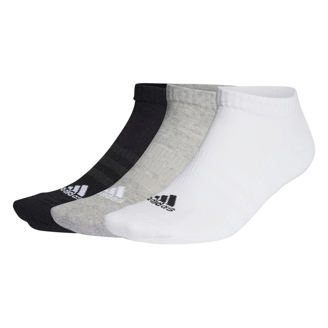 Adidas Unisex Cushioned Sportswear 3 Pairs No Show Socks - MGH/WHT/BLK - Ref.1234 - Moisture Wicking