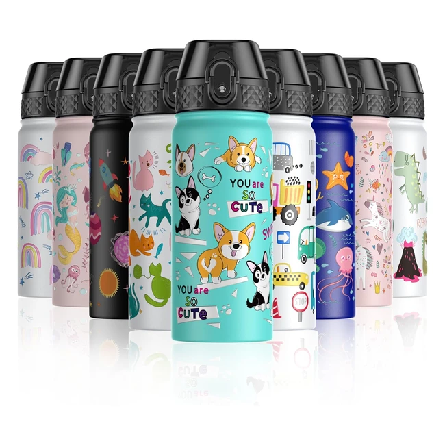 Oldley 550ml18oz Kids Stainless Steel Insulated Water Bottle with Straw - Leakproof & Vacuum Flask for Boys Girls Toddlers Children - Dog 550ml