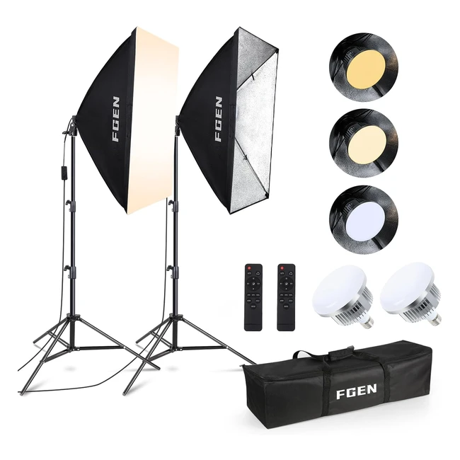 Softbox LED Set FGEN Foco Fotografía 2 x 50 x 70cm con 85W Bombillas LED y 2 Control Remoto - Iluminación Fotografía Profesional