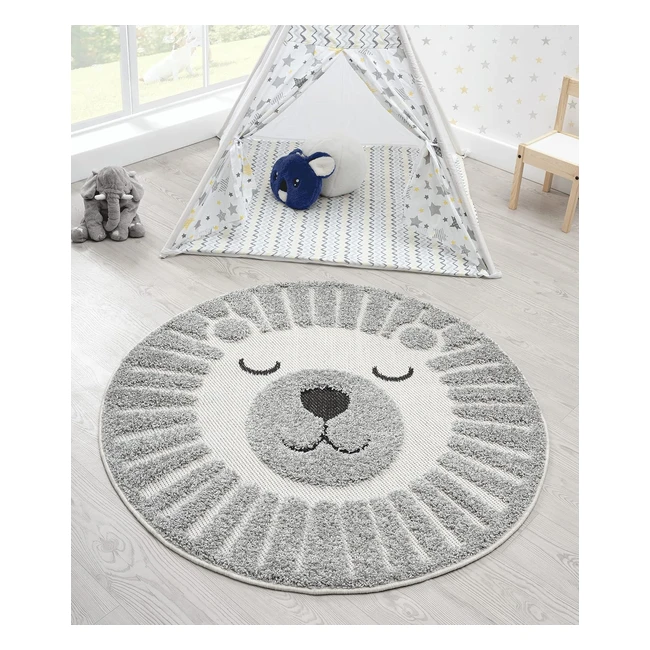 Weicher Kuschelteppich Lou Lwe 3D Optik Grau 120cm Rund