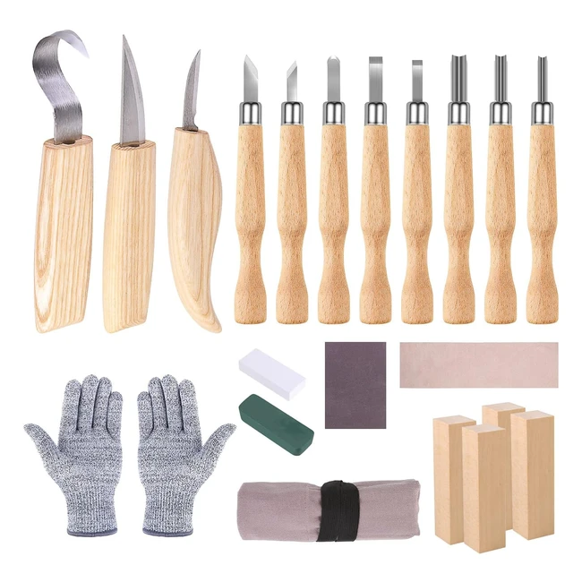 Set di coltelli da intaglio in legno Hospaop 21 pezzi con guanti resistenti al taglio