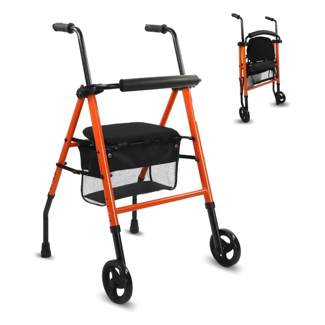Rollator pliable Mobiclinic Nern 2 roues, lger et rglable, orange acier