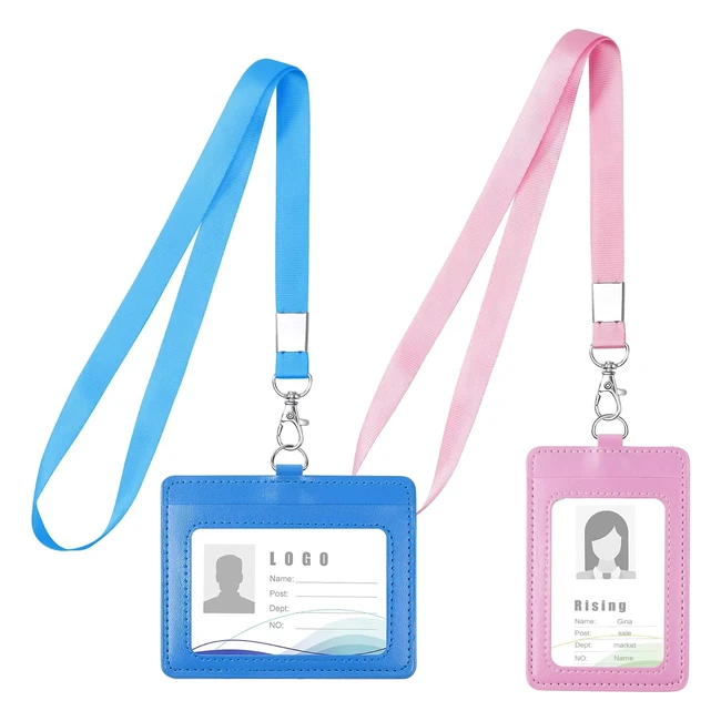 Vicloon Leather ID Badge Holder 2pcs 2Sided PU Leather ID Badge Holder with Clear ID Window Credit Card Slot and Detachable Neck Lanyard