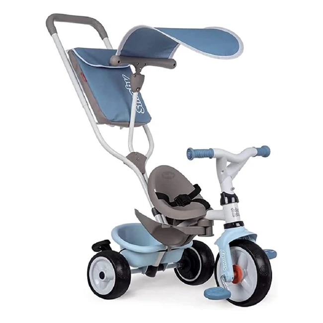 Smoby Tricycle Baby Balade Plus Bleu - Vélo Evolutif Enfant 10 Mois - Roues Silencieuses - Frein Parking