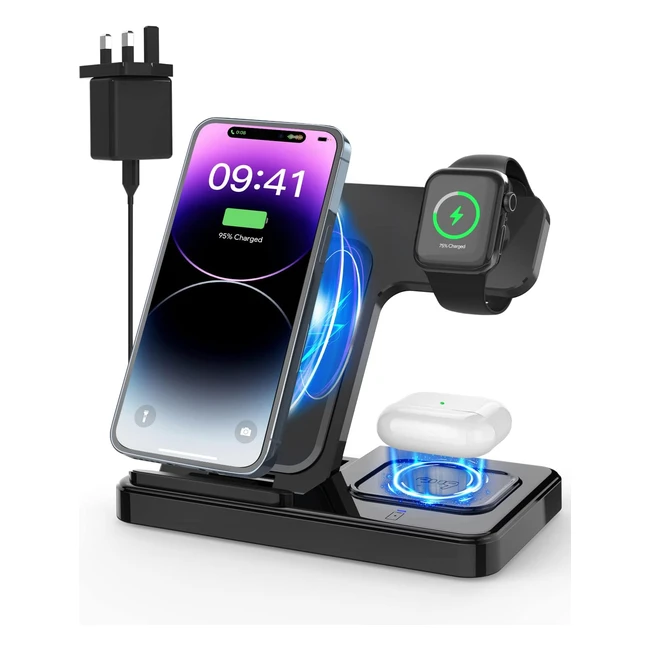 3 in 1 Wireless Charger Dock for iPhone  Apple Watch Ultra - Foldable Station w