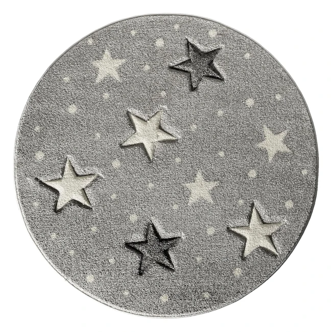 Teppich Monde Kids | Sternenteppich Sternenhimmel | Hochtief Effekt | Pflegeleicht | Sterne Grau 120 cm Rund