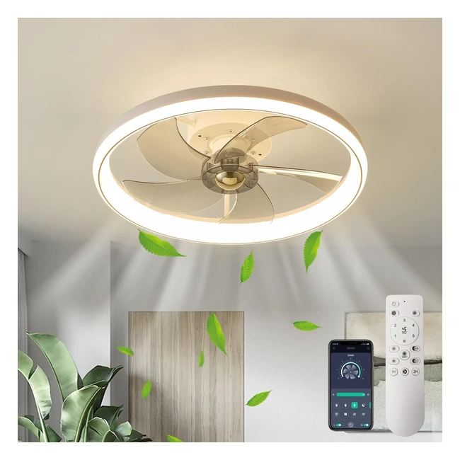 lmisq Modern Ceiling Fans with Lights Reversible Fan 50cm Smart Ceiling Fan Lighting Timing 6 Speeds Low Profile Dimmable LED Flush Mount