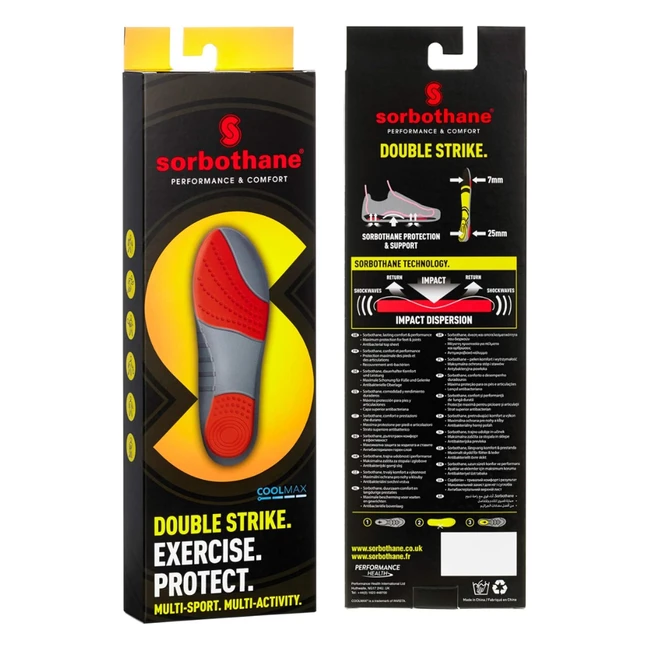Sorbothane SorbDouble Double Strike Insoles - Shock Absorption Heel Support - Size 3-5 UK, 35-37 EU