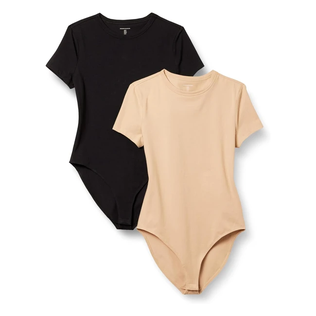Amazon Essentials Womens Slimfit T-Shirt Bodysuit Pack of 2 - Stretch Cotton - 