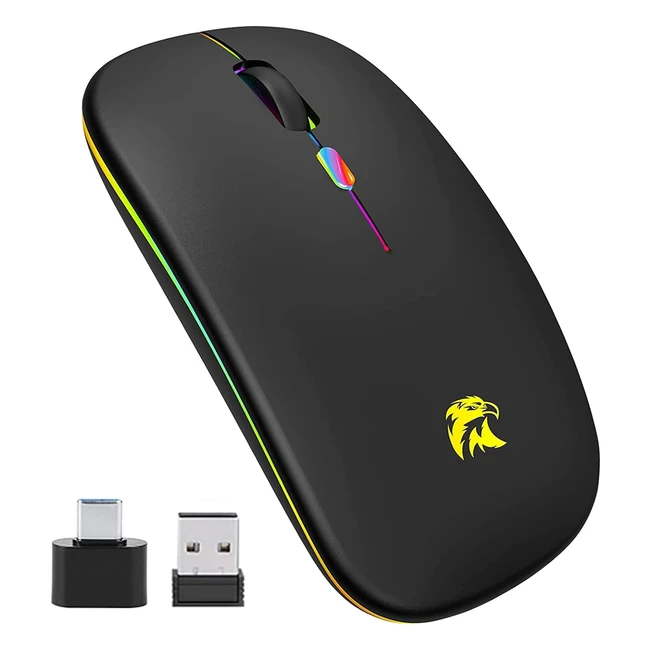 Mouse wireless LED slim Bluetooth e 2.4G ricaricabile - 3 DPI regolabili - iPad OS 13/MacBook/Laptop/Mac OS - Nero