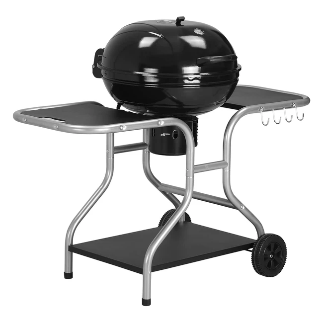 Outsunny Portable Charcoal Kettle Grill BBQ Trolley - Heat Smoker Grilling - Two