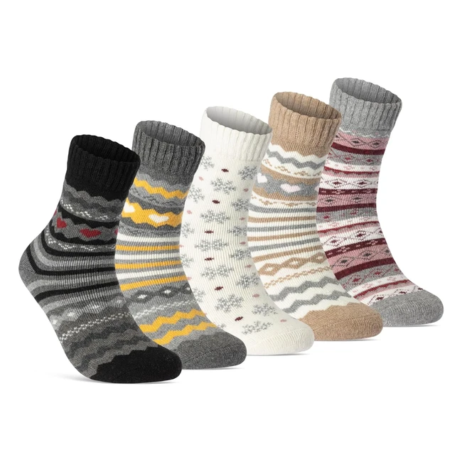 Damen Thermo Socken 5 Paar - Warme Wintersocken - Weiche Wollsocken - Innenfrott