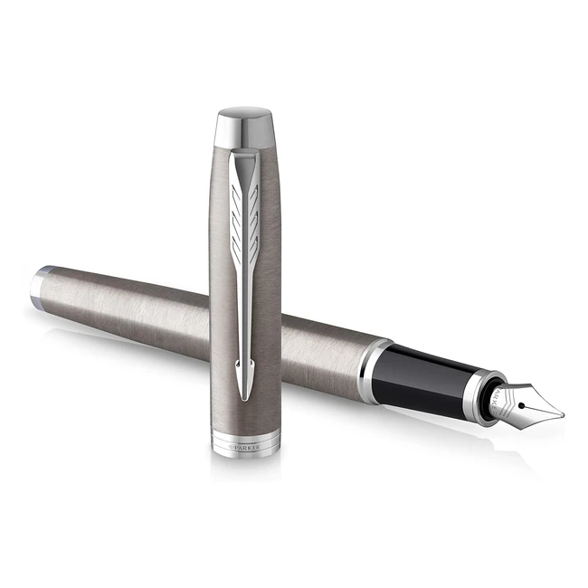 Parker IM Fountain Pen - Stainless Steel - Fine Point - Blue Ink - Gift Box
