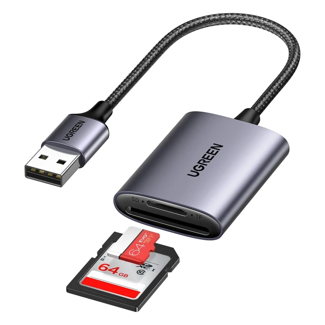 UGREEN SD Kartenleser USB 3.0 104Mbs SD TF Kartenlesegert 2 Slot Adapter grau