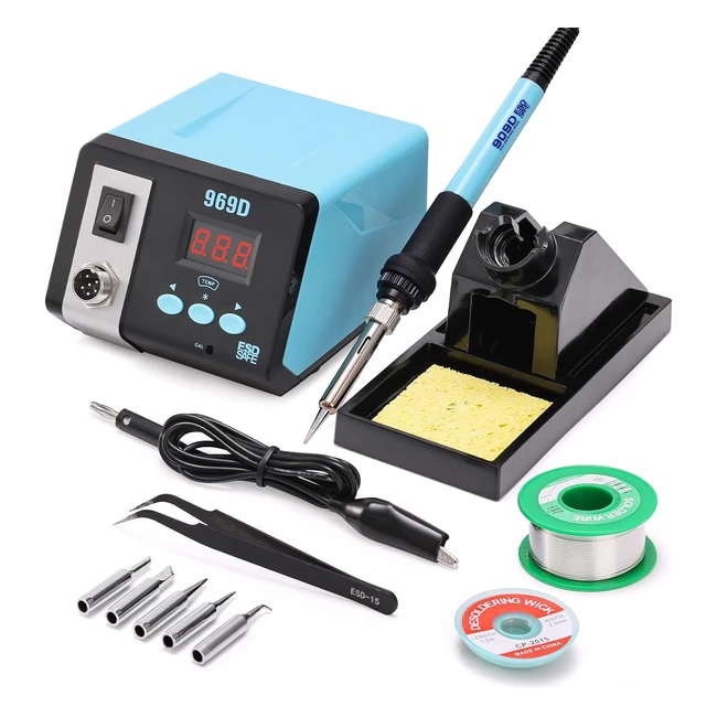 Yofuly Stazione di Saldatura Digitale Riscaldamento Rapido 392F896F Kit Saldatura 5 Punte Ferro Extrafili