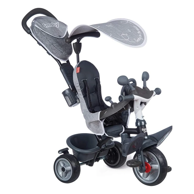 Smoby Tricycle Baby Driver Plus Gris Vélo Evolutif Enfant 10 Mois Roues Silencieuses Frein Parking