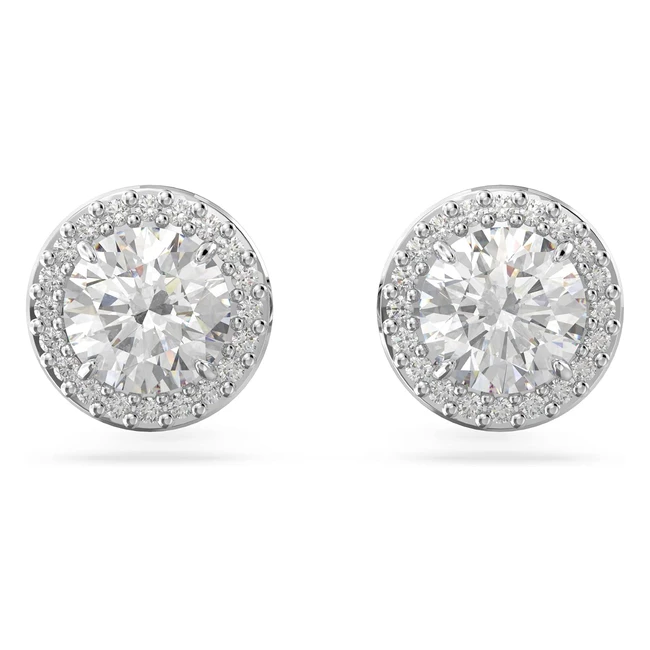 Swarovski Constella Stud Earrings - White Round Cut Crystals - Rhodium Plated - 