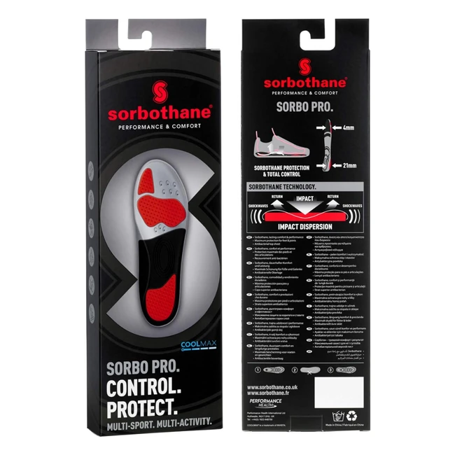 Sorbothane Sorbo Pro Insoles - Shock Absorbing Anti Bacterial Protection - Size 7 UK 41 EU - Grey/Red