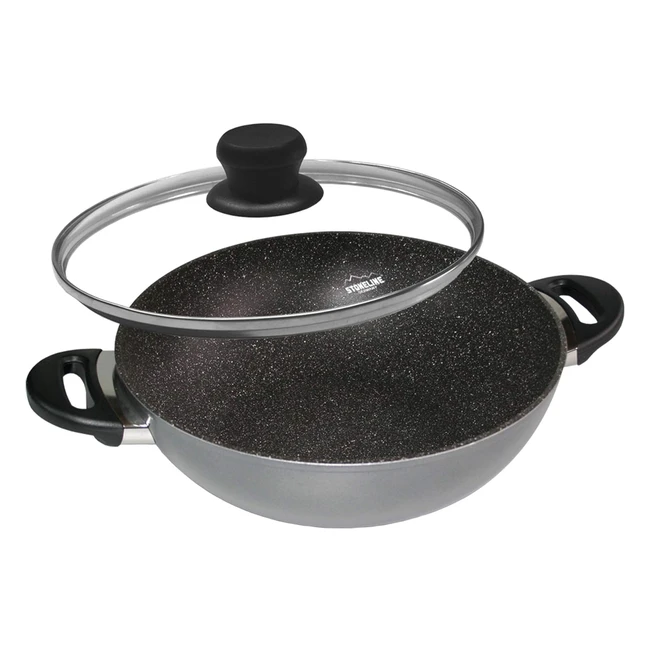 Stoneline Wok 32 cm mit Deckel Aluguss - Antihaftbeschichtung mit echten Steinpartikeln - Großer Wok Induktion