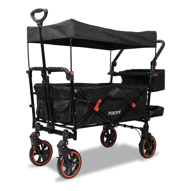 Fuxtec Faltbarer Bollerwagen FXCT850 Schwarz - Klappbar mit Dach Vorder- und Hi