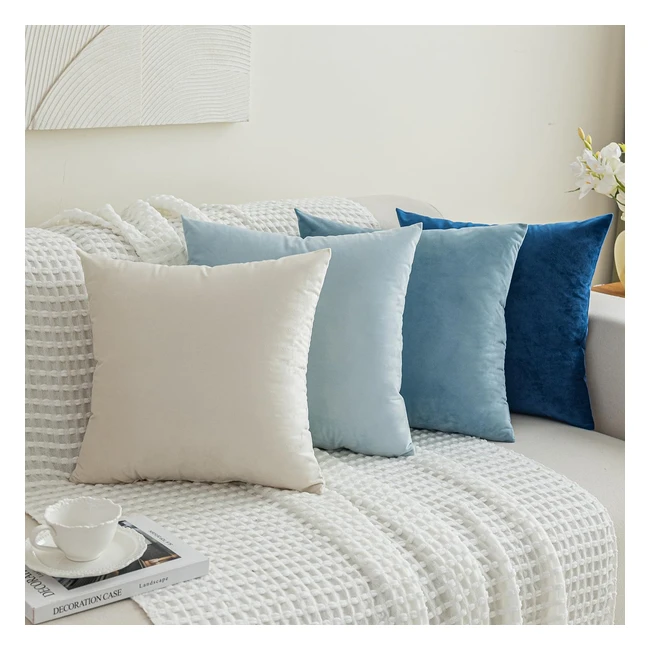Lot de 4 Housses Coussin Velours 40x40cm Bleu - Mosayt - Douce et Decoratif