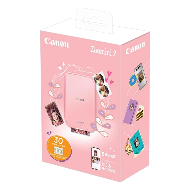 Canon Zoemini 2 Pack Imprimante Photo 30 Feuilles Assorties Rose Dor Ultrafine L