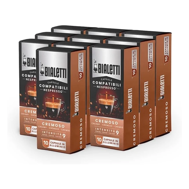 Bialetti Nespresso Compatibili - Multipack 100 Capsule - Intensità 9 - 10 Confezioni da 10 - Cremoso