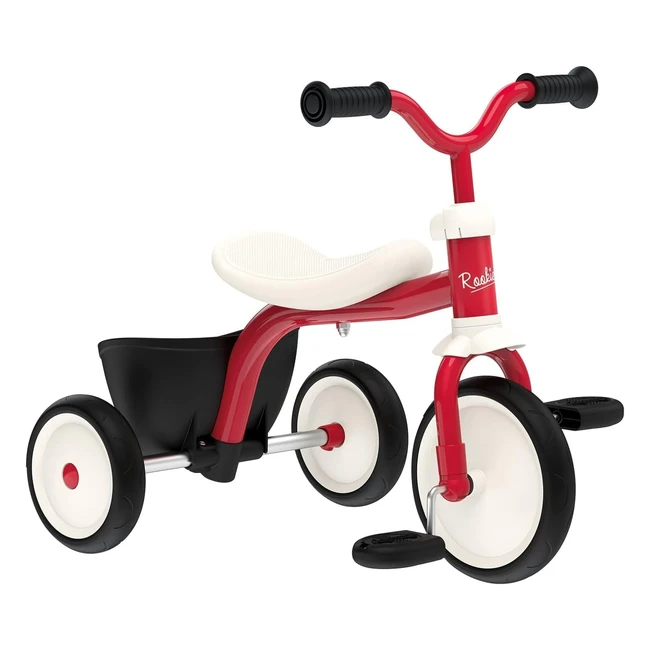 Tricycle Smoby Rookie Metal Rouge - Roues Silencieuses - Guidon Réglable - Dès 2 ans