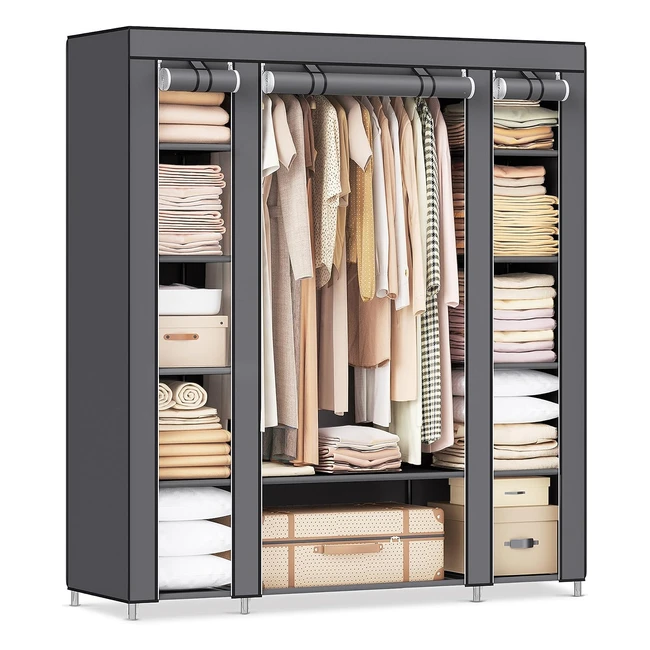 Songmics Kleiderschrank Stoffschrank 12 mit Kleiderstange und Regalen stabiler S