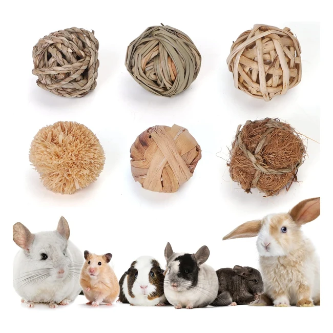 Lot 6 balles jeu petits animaux boules d'herbe mâcher jouets roulants santé dentaire lapins chinchillas hamsters