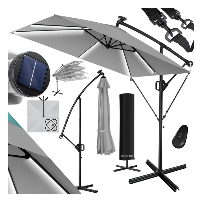 Kesser Holly Sonnenschirm rechteckig LED Solar mit Abdeckung Windfang mit Kurbel