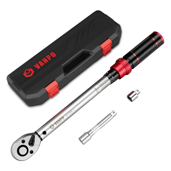 Llave Dinamométrica Vanpo 12 20220Nm Alta Precisión + Barra Extensión 125mm + Adaptador 12to 38 + Juego Coche Camión Moto
