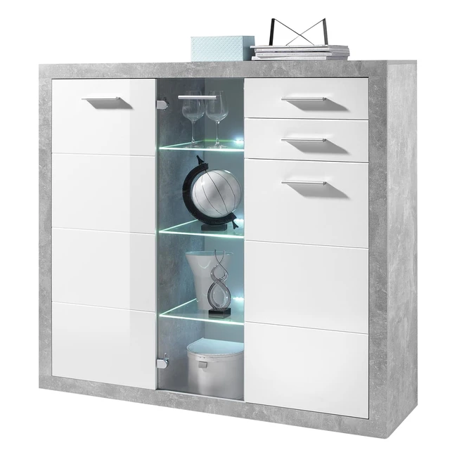 Stella Trading Stone Highboard in Beton Optik Wei Hochglanz 137x134x37cm BHT