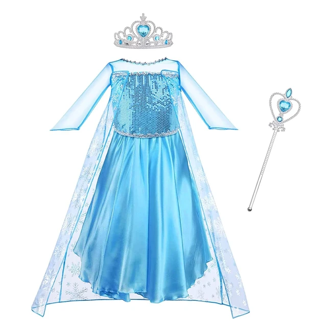 Vicloon Princesas Elsa Disfraz Vestido y Accesorios - Niñas - Corona Anillo Sceptre - Referencia 12345